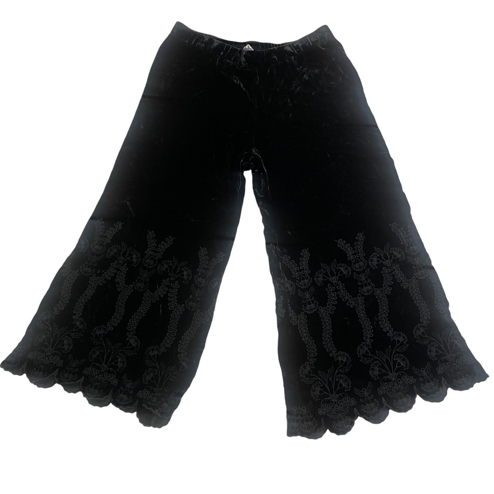 Johnny was Lilith Black Crushed Velvet Wide Leg Scalloped Pants Womens Medium